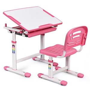 Stół kreślarski biurko szkolne z krzesłem dla dziecka pink