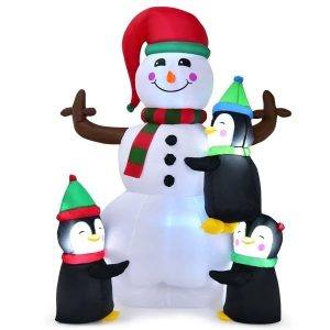 Dmuchany bałwan z pingwinkami dekoracja świąteczna z oświetleniem. LED 180 cm