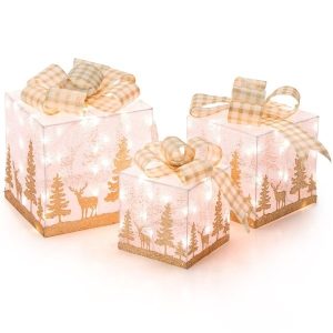 Dekoracja zestaw 3 podświetlanych pudełek prezentowych