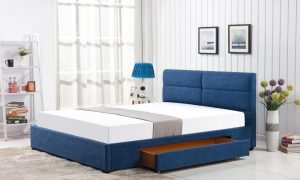 Łóżko tapicerowane z szufladą Merida 160 x 200 cm, niebieskie