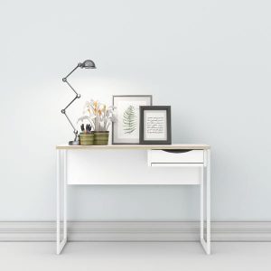 Białe biurko. Function. Plus. Small, 110x48 cm, 1 szuflada, z metalowymi nogami, matowe