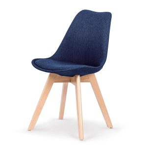 Krzesło tapicerowane. K303 ciemny niebieski, nóżki lite drewno bukowe