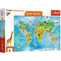 Puzzle edukacyjne 104 el. Mapa świata dla dzieci. Trefl