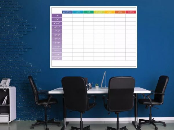 Tablica suchościeralna lean planer tygodniowy z godzinami 054