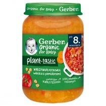 Gerber. Organic. Plant-tastic. Obiadek warzywna potrawka włoska z pomidorami dla niemowląt po 8 miesiącu. Zestaw 3 x 190 g. Bio