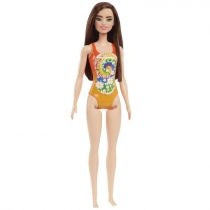 Lalka. Barbie plażowa w pomarańczowo-żółtym kostiumie. HDC49 Mattel