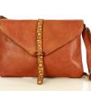 MARCO MAZZINI Torebka listonoszka kopertówka z dżetami skóra naturalna leather clutch camel