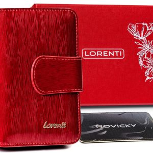 Skórzany, lakierowany portfel damski na zapinkę z zatrzaskiem — Lorenti
