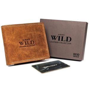 Poziomy, składany portfel męski z zewnętrzną kieszonką na kartę - Always. Wild