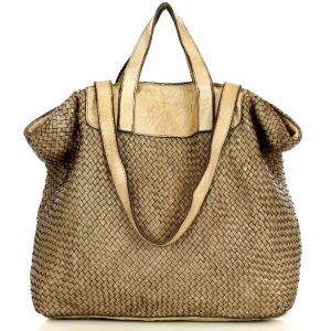 Torba damska pleciona shopper & shoulder leather bag - MARCO MAZZINI beż taupe
