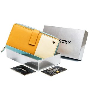 Kolorowy portfel damski z dwiema sekcjami, skóra naturalna - Rovicky