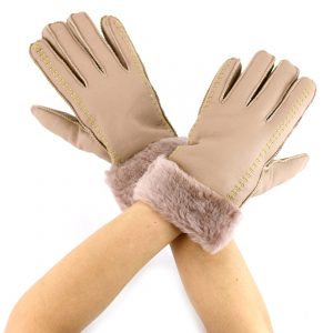 Pięciopalczaste skórzane ocieplane rękawiczki z eleganckim przeszyciem