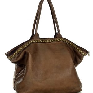 Duża torebka skórzana oversize style shopper bag - MARCO MAZZINI czekoladowy brąz