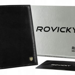 Klasyczny portfel męski ze skóry naturalnej z miejscem na dowód rejestracyjny, RFID - Rovicky