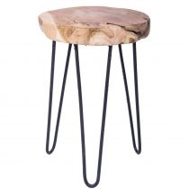 H&S Decoration. Drewniany stołek z metalowymi nogami