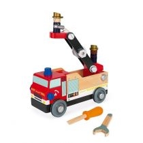Drewniany wóz strażacki do składania z narzędziami. Brico'kids. Janod