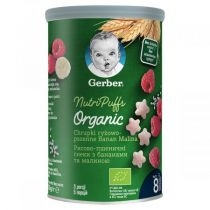 Gerber. Organic. Chrupki ryżowo-pszenne banan malina dla niemowląt po 8 miesiącu 35 g. Bio