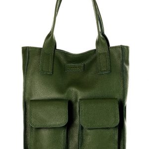 Torebka skórzany shopper bag z kieszeniami - MARCO MAZZINI Ravenna ciemny zielony