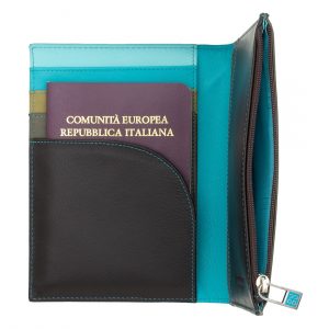 DUDU Travel. Passport. RFID Portfel na dokumenty ze skóry z bocznym zamkiem błyskawicznym. Odpowiednie banknoty blokowe. A6