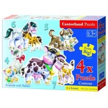 Puzzle maxi 4w1 4+5+6+7 el. zwierzęta z dziećmi. B-04218 Castorland