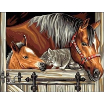 Norimpex. Malowanie po numerach. Konie z kotem 1006803 40 x 50 cm