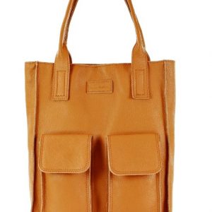 Torebka skórzany shopper bag z kieszeniami - MARCO MAZZINI Ravenna brąz camel