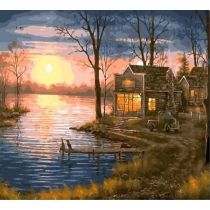 Norimpex. Malowanie po numerach 40x50cm. Domek nad jeziorem zachód słońca 1008865