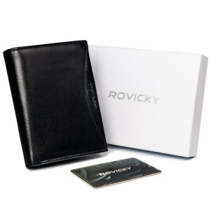 Bogato wyposażony portfel męski z naturalnej skóry licowej. RFID - Rovicky