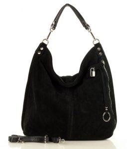 Torebka skórzana ponadczasowy design worek na ramię XL hobo leather bag - MARCO MAZZINI nubuk czarny