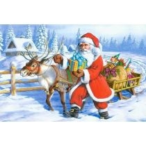 Puzzlowa kartka pocztowa. Santa and. Reindeer