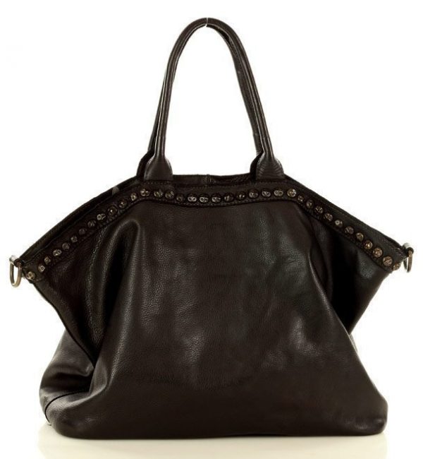 Duża torebka skórzana oversize style shopper bag - MARCO MAZZINI czarny