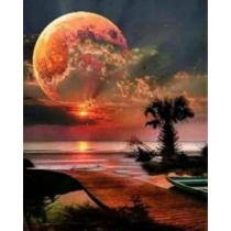 Norimpex. Malowanie po numerach. Księżyc czerwony nad wybrzeżem 40 x 50 cm