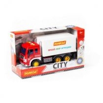 Polesie 93141 "City", samochód-ciężarówka inercyjny (ze światłem i dźwiękiem) (czerwono-biały) (w pudełku)