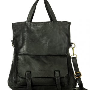 Skórzana torebka plecak z kieszenią z przodu - MARCO MAZZINI czarny