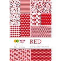 Happy. Color. Blok z motywami. RED, A4, 80g, 15 arkuszy, 30 motywów 80 g 10 kartek