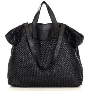 Torba damska pleciona shopper & shoulder leather bag - MARCO MAZZINI czarna