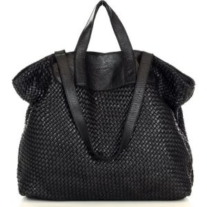 Torba damska pleciona shopper & shoulder leather bag - MARCO MAZZINI czarna