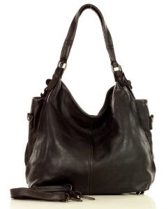 Torba skórzana wysokogatunkowa na ramię styl miejski shoulder leather bag - MARCO MAZZINI czarna