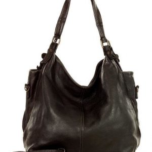 Torba skórzana wysokogatunkowa na ramię styl miejski shoulder leather bag - MARCO MAZZINI czarna