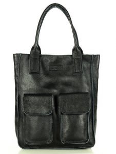 Torebka skórzany shopper bag z kieszeniami - MARCO MAZZINI Ravenna czarny