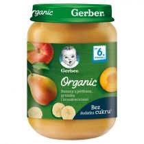 Gerber. Organic. Deserek banany z jabłkiem gruszką i brzoskwiniami dla niemowląt po 6 miesiącu. Zestaw 3 x 190 g. Bio