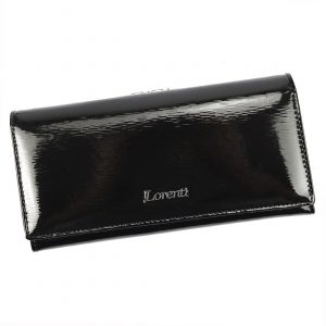 Lakierowany portfel damski z portmonetką na bigiel, skóra naturalna. RFID — Lorenti