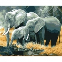 Norimpex. Malowanie po numerach. Słonie rodzina nad rzeką 40 x 50 cm
