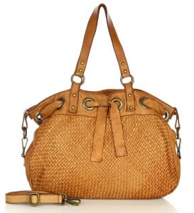 Oryginalna torebka włoska z wiązaniem skóra naturalna vintage shopper - MARCO MAZZINI brąz camel