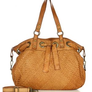 Oryginalna torebka włoska z wiązaniem skóra naturalna vintage shopper - MARCO MAZZINI brąz camel