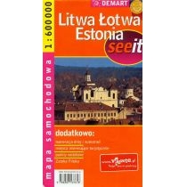 Litwa, Łotwa, Estonia. Mapa samochodowa 1:600tys