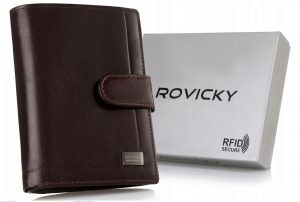 Skórzany portfel na karty z eleganckimi przeszyciami - Rovicky