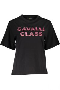 CAVALLI CLASS T-SHIRT Z KRÓTKIM RĘKAWEM DAMSKI CZARNY