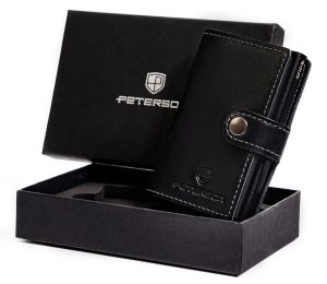 Skórzany portfel męski zapięciem - Peterson