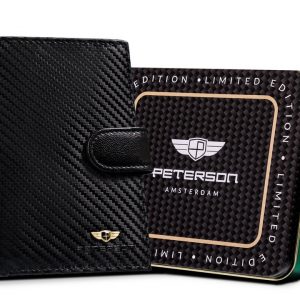 Duży, skórzany portfel męski z carbonową powłoką - Peterson